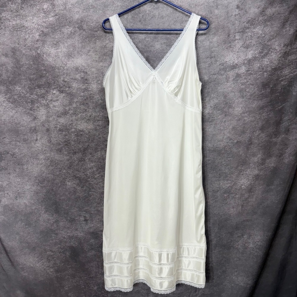 Vintage Sears Babydoll Lace Trimโ Full Slip Dress Size 38 Nightgown White Nylon